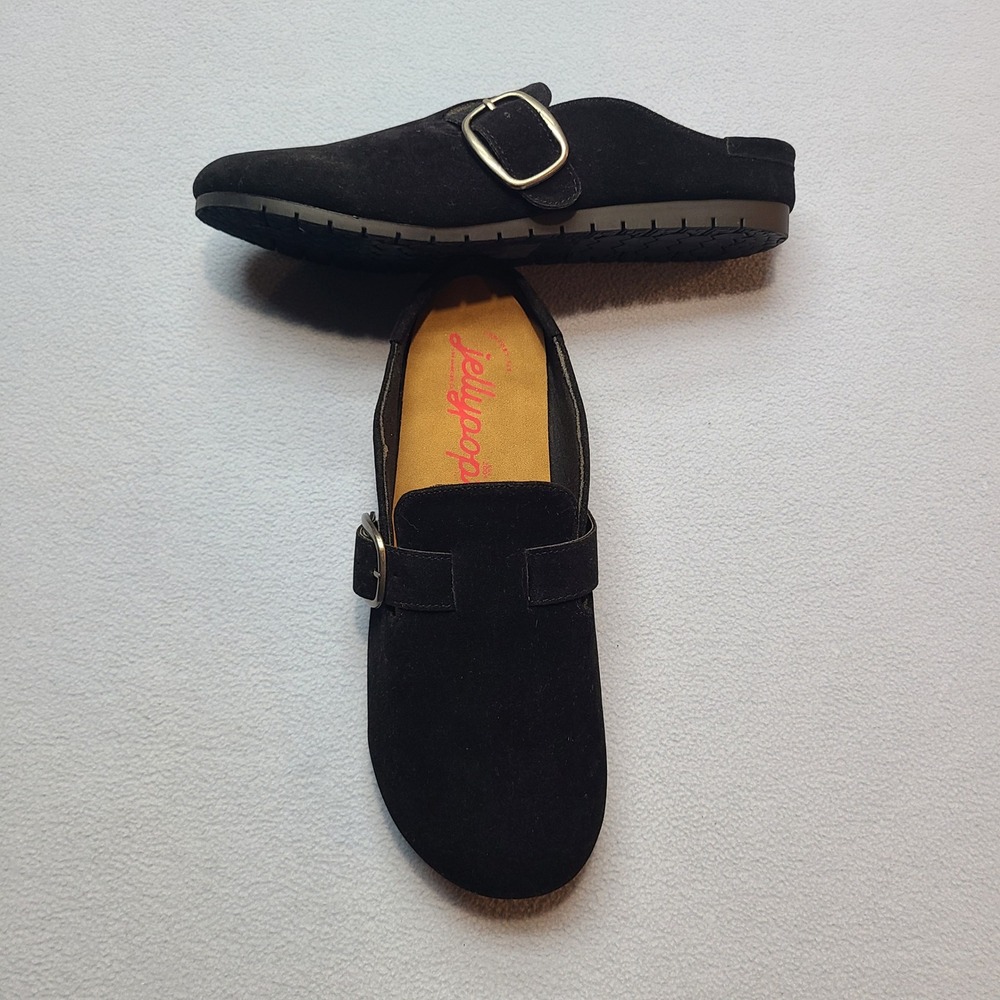 Jellypop Anika Clogs Womens 10 Black Excellent Faux Suede Buckle Slip On Mules - Picture 1 of 8